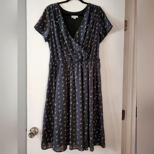 EUC Lindy Bop Retro Snowy Barn Owl Faux Wrap Dress 50s Tea Day Dress 12 14 XL